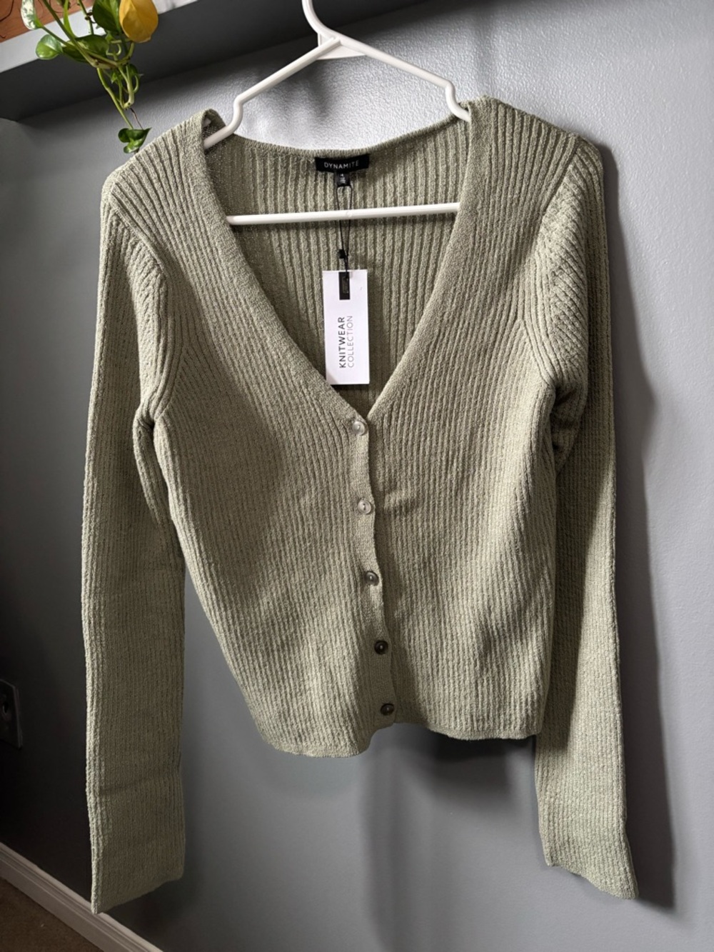 NWT Dynamite Ribbed Button-Front V-Neck Sweater